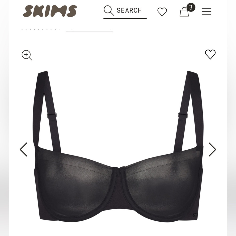 BNWT skims sheer balconette bra sz 32c in Onxy/ Black
